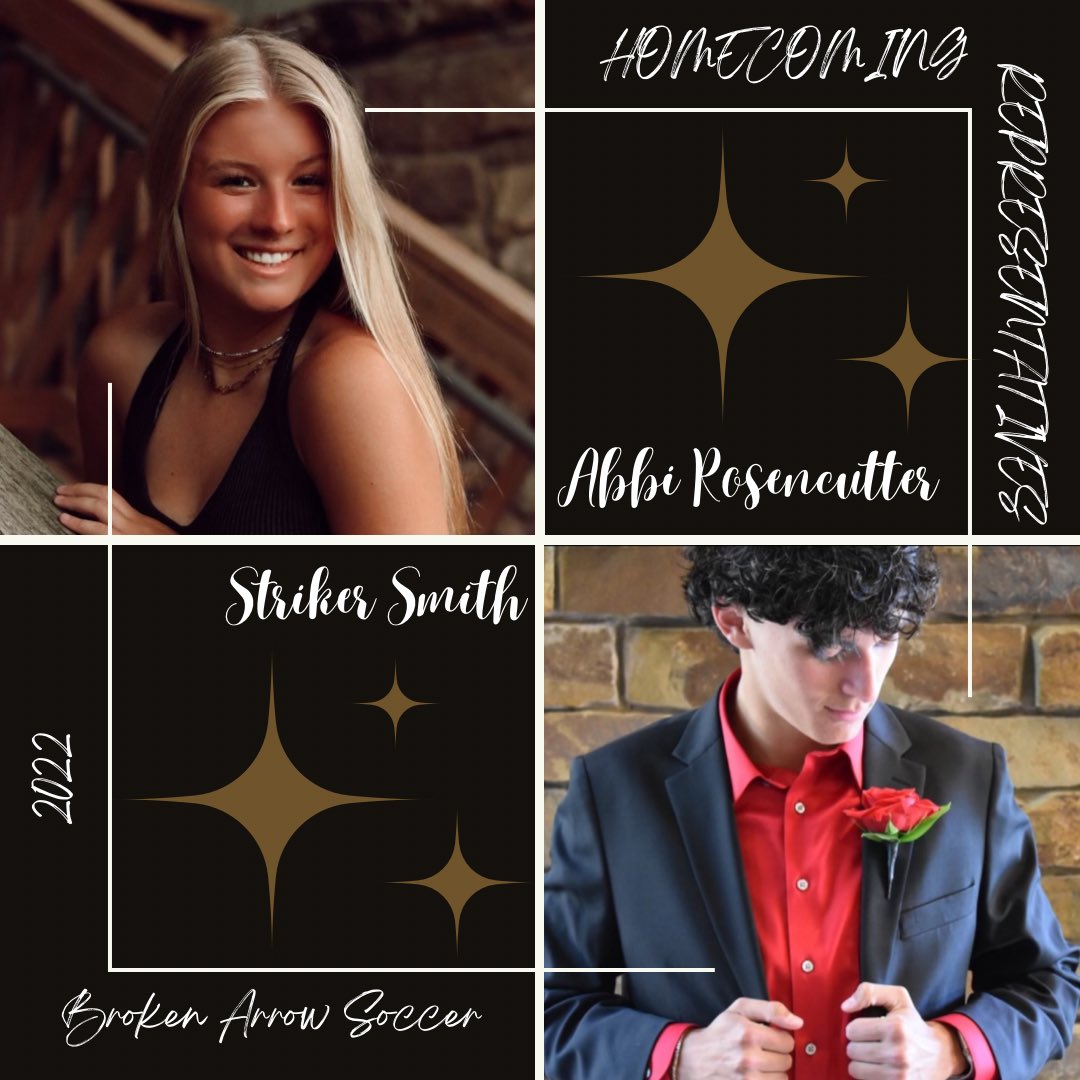 ✨Introducing the BAHS Soccer Homecoming Representatives✨

🤴Striker Smith
👸🏼Abbi Rosencutter

Homecoming football game is Friday, 10/7/22. Congrats!!!
