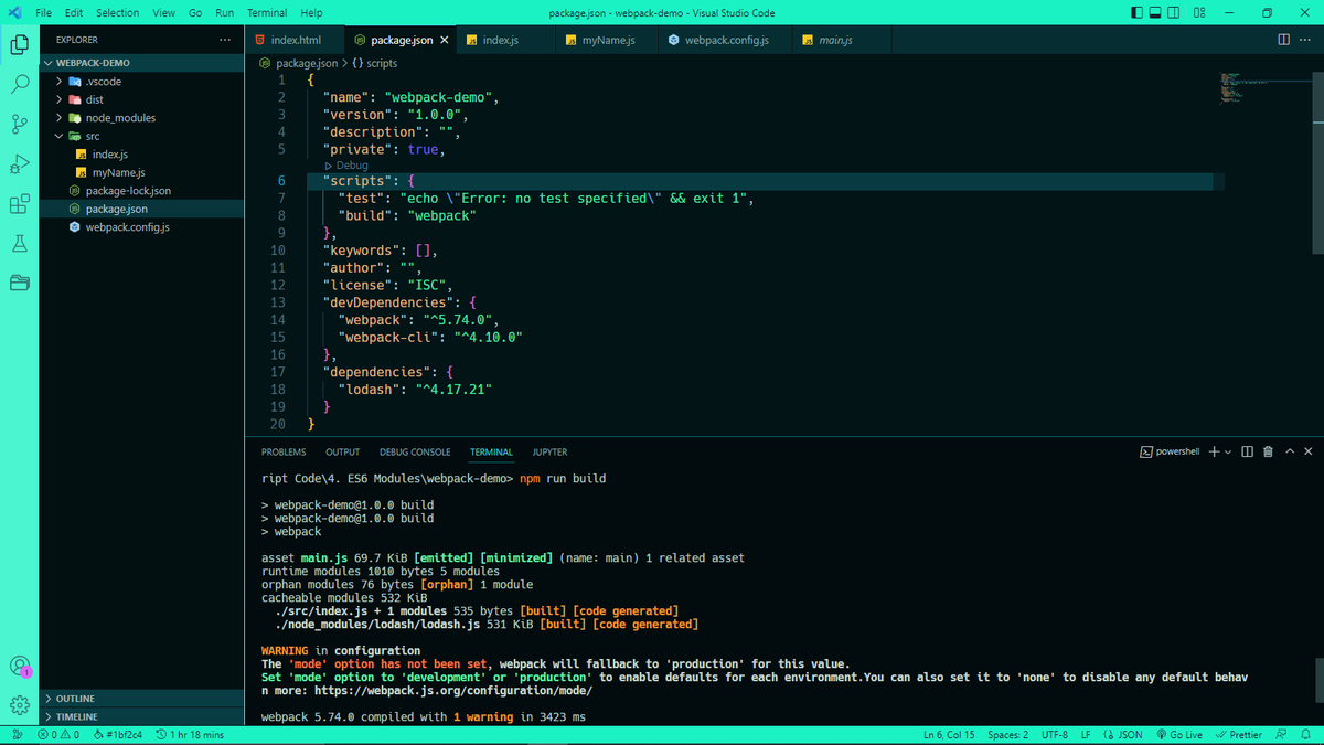 QueueElTee's tweet photo. Day 60:

🔶 ORGANIZING JAVASCRIPT CODE → Learnt About:
🔹NPM
🔹Webpack
🔹Development Dependencies
🔹ES6 Modules

#TheOdinProject #100DaysOfCode #javascript https://t.co/qGxcN5157C