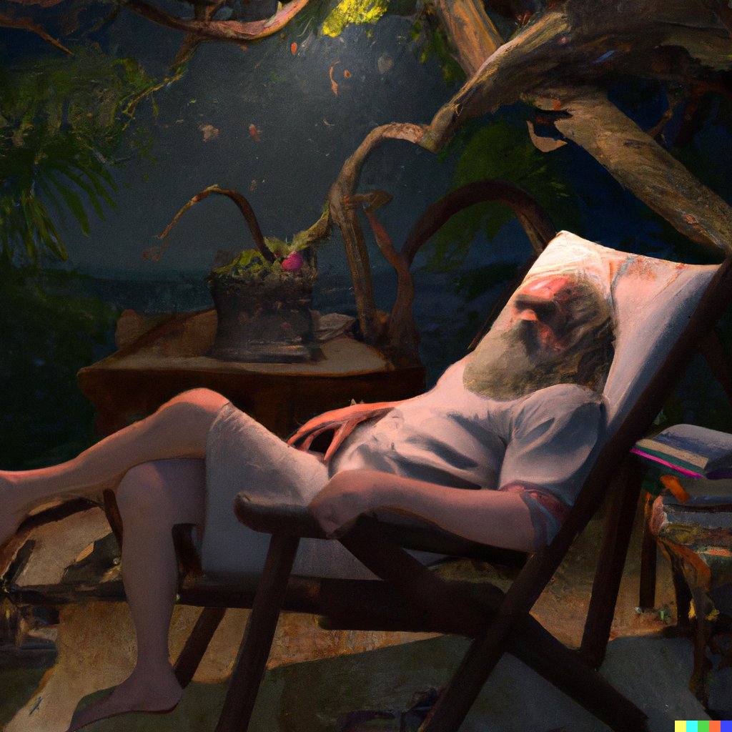 "charles darwin lounging in a tropical resort in space in a photorealistic style" 
(someone please delete my DALL.E account)