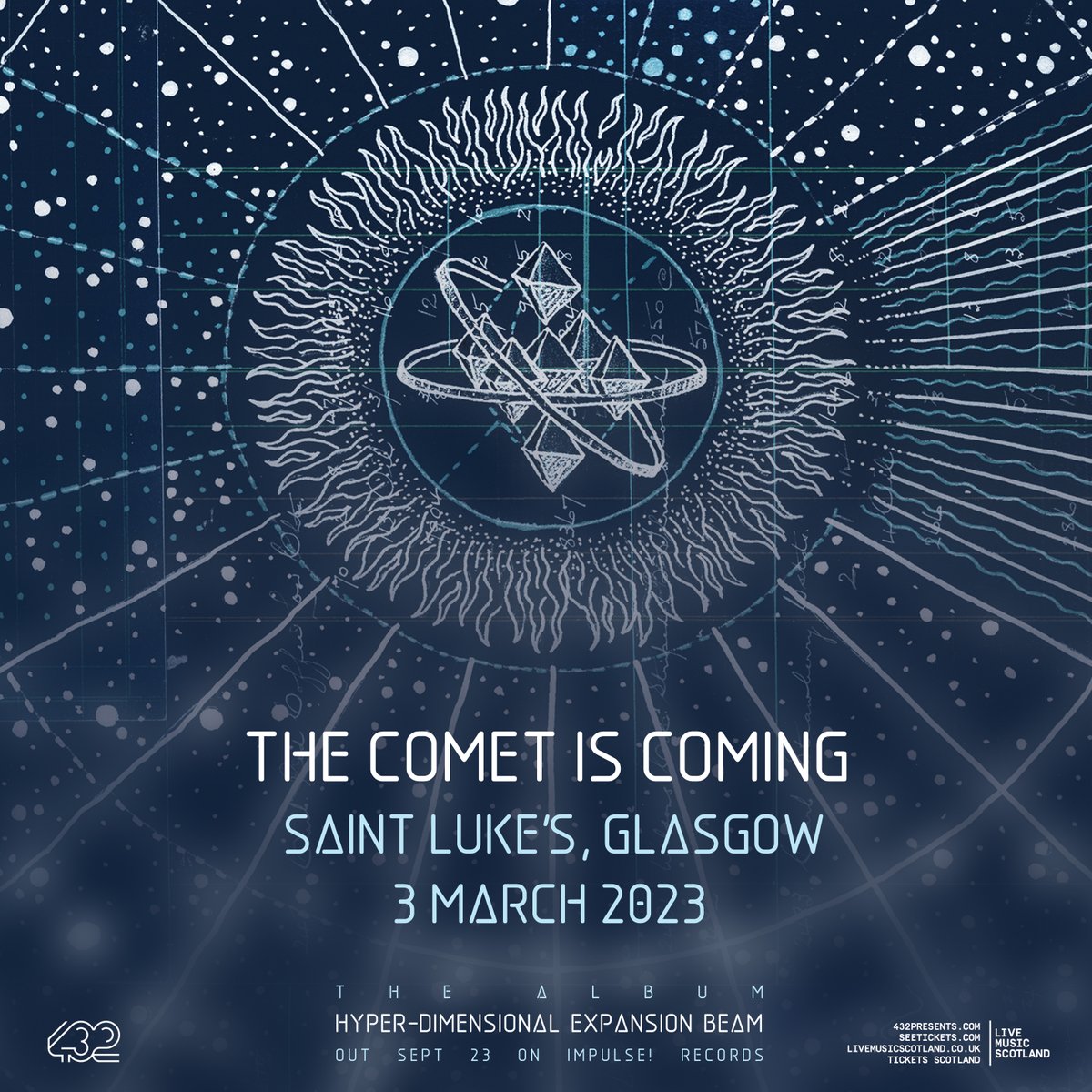 Announced TODAY!! Cosmic jazz overlords @cometcoming are back with new album Hyper-Dimensional Expansion Beam 🛸 They play @stlukesglasgow on Friday 3 March, 2023 - tickets on sale Fri 30 Sep at 10am! 🎟: bit.ly/3DEajUP