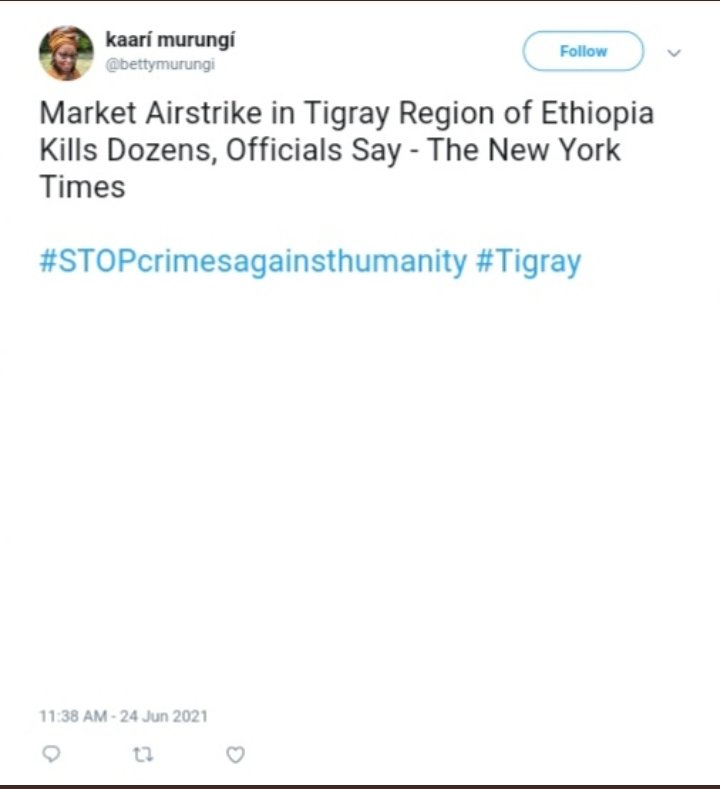 DiYimer's tweet photo. @nytimes
The TPLF SP ADMITS that The recent Mekele AIR STRIKE killed HIS SECURITY.
@kaari_murungi
tweets in similar event,
shows her Zero instinct required from @UN_SPExperts
@UN_HRC @UNHumanRights @EU_UNGeneva @UNGeneva @UNOSAPG #hrc15
@Ethiopia_Geneva
@Qnie_Addis https://t.co/qzWsBqfKXW