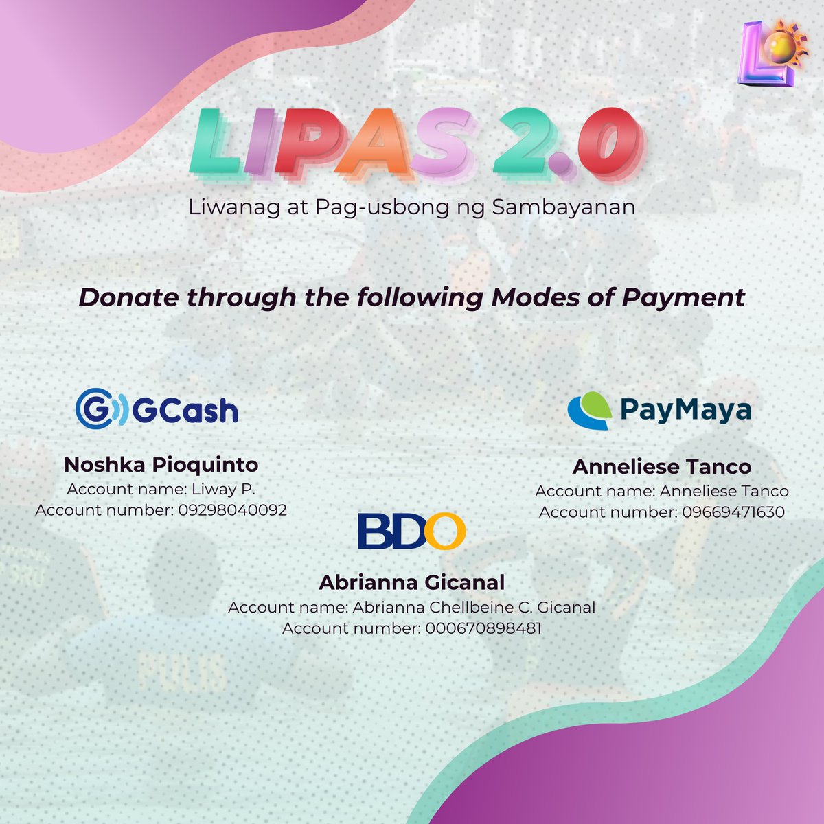 lipas_ph's tweet photo. Let's unite and donate to one another in times of need as we initiate LIPAS 2.0 Donation Drive!

Any form of help will be appreciated and rest assured it will be for a great cause. 🤍

#LilipasDinAngAraw
#LIPASPH
#RaysofHope

(2/2) https://t.co/sk0ZXcLZLY