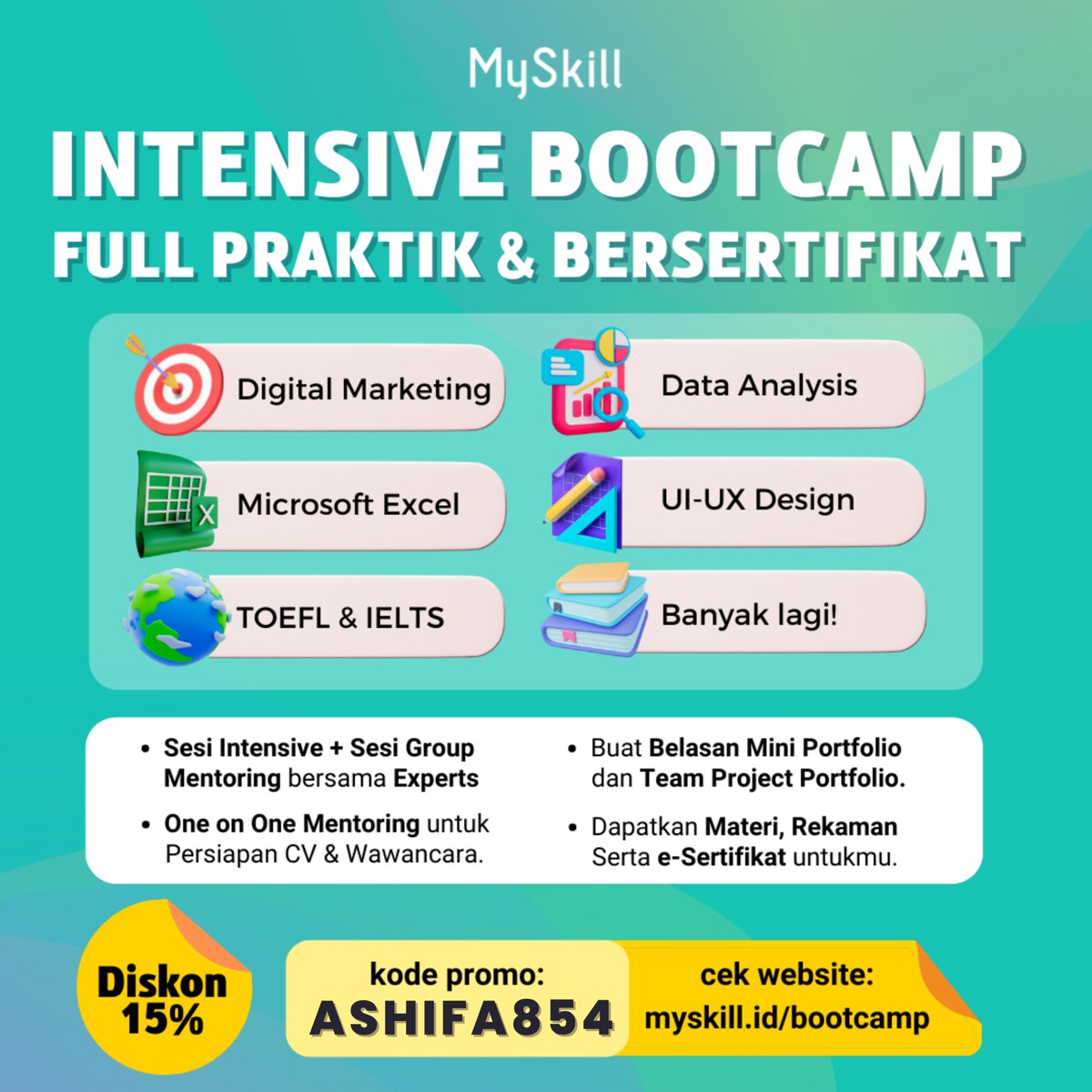 fahrunisays's tweet photo. Nihh gua kasih promonya~ https://t.co/p00YpFHv2x atau https://t.co/xKcTzys6pd
#myskillid #myskill #bootcamp #eLearning #linkedinlearning #linkedin #belajarapahariini #mahasiswa #carikerja #certificate https://t.co/KKjNclf8F9