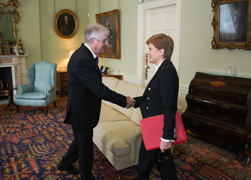 ScotGovFM's tweet photo. FM @NicolaSturgeon met with FM Wales @PrifWeinidog Mark Drakeford at Bute House this morning.

They discussed the economic situation, how to protect devolved powers from attack, and how to support the forthcoming Covid public inquiries. https://t.co/XonWgf3SOT