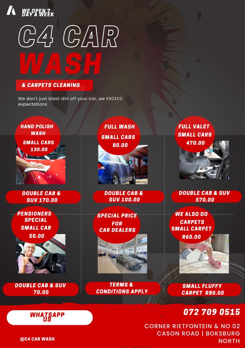 C4carwash's tweet photo. Bring ur car for a wash at 
Corner Rietfontein and No 2 Cason Road | Boksburg North anytime it need a wash
WhatsApp +27(0)72 709 0516 

Congratulations on ur new wheels Give us a TRY, It'll be worth every cent spent. We don't just blast dirt off your car, we exceed expectations. https://t.co/94O63mP2Pa