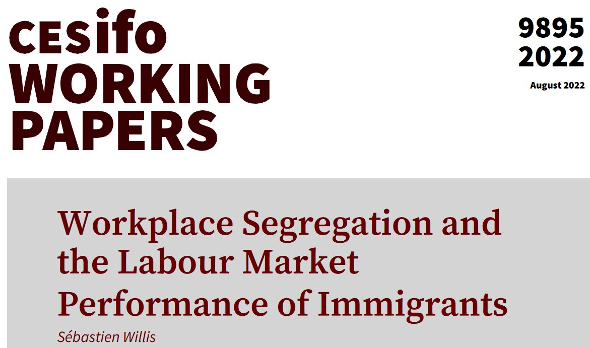 CESifoNetwork's tweet photo. Workplace Segregation and the Labour Market Performance of Immigrants | @SebasWillis | https://t.co/dmqN7kZOyF #EconTwitter https://t.co/8KBNiQjRja