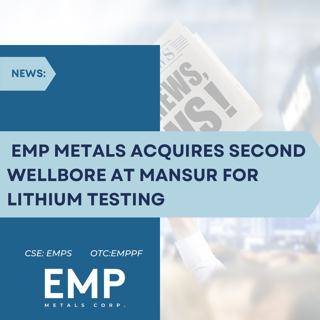 EMP_MetalsCorp's tweet photo. NEWS: EMP Metals Acquires Second Wellbore At Mansur for Lithium Testing $EMPS.C $EMPPF  https://t.co/e3rGxGvwqO #lithium #lithiumbattery #mining #Saskatchewan #DLE #wellbore #lithiumtesting #ESG #CriticalMetals #CriticalMaterials #BatteryMetals #SmallCap #EVs #Electric #Energy https://t.co/pzMP75Mxhx