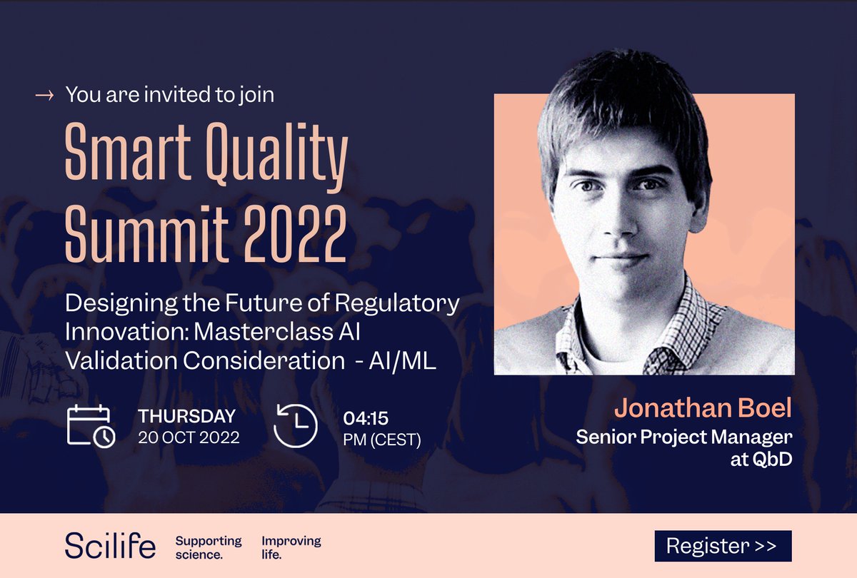 ScilifePlatform's tweet image. Join Jonathan Boel, Computer #SystemValidation and #DataIntegrity Lead Project Manager &amp;amp; #QualityAssurance at QbD, who will bring his vast experience to this unique masterclass experience: “#ArtificialIntelligence Validation Consideration - AI / ML.” bit.ly/3By3bIK