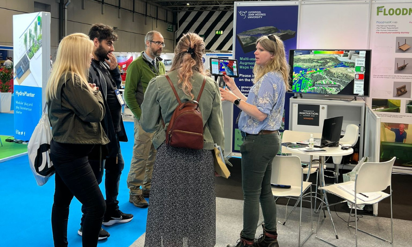 LJMU's tweet photo. Geography lecturer @SarahEPerc @LJMU_BES is leading a project to create better flood risk models using AR tech to help people understand how flooding could impact on their homes &amp; neighbourhoods.
 
She recently tested the tech @TheFloodExpo 
 
Full story➡️https://t.co/ctJynOACqG https://t.co/FvYoBujMtp