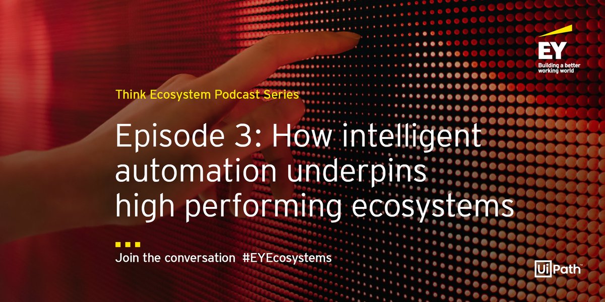 EY_Ecosystems's tweet photo. In Episode 3 of our #ThinkEcosystem podcast series @tvanherwijnen, @sconstance_ey, @AdeMcCormack, and Sean Adee discuss the transformational power of #IA and how it can be used within high-performing ecosystems. Listen and subscribe here: https://t.co/pqOChSIy3y https://t.co/FPjvsOi72C