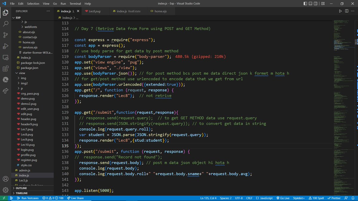 rahuldotsol's tweet image. Day 7 Retrive Data from Form using POST and GET Method.
#30dayofcode #30dayofdev #30dayofweb #NodeJS #webdevelolment #webdev #expressjs #pug #backend #fullstackdeveloper #frontenddev #100daysofcoding #webdevelopers