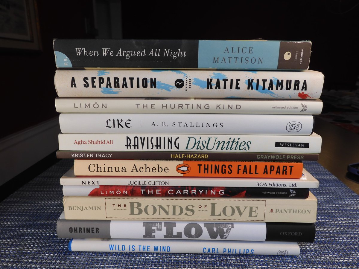 I created some spine poems for <a href="/DailyNutmeg/">Daily Nutmeg</a> with bks from some fav authors incl @CPhillipsPoet <a href="/adalimon/">joa</a> <a href="/ae_stallings/">Alicia E. Stallings</a> <a href="/KLCzepiel/">Kathy Leonard Czepiel</a> <a href="/melostrom/">Melissa Ostrom</a> <a href="/reneewauthor/">Renée Watson</a>   &amp;more! Enjoy! dailynutmeg.com/2022/09/27/spi… #Poetry #SpinePoem