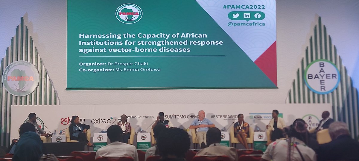 On now <a href="/pamcafrica/">PAMCA, Africa</a> 2022: Provoking thoughts on "Harnessing the capacity of African institutions for strengthened response against Vector-borne diseases". The <a href="/VHI_ATRC/">Africa Technical Research Centre (VHI-ATRC)</a> and investment by @Sumivector present an ideal opportunity for increased local capacity for product development