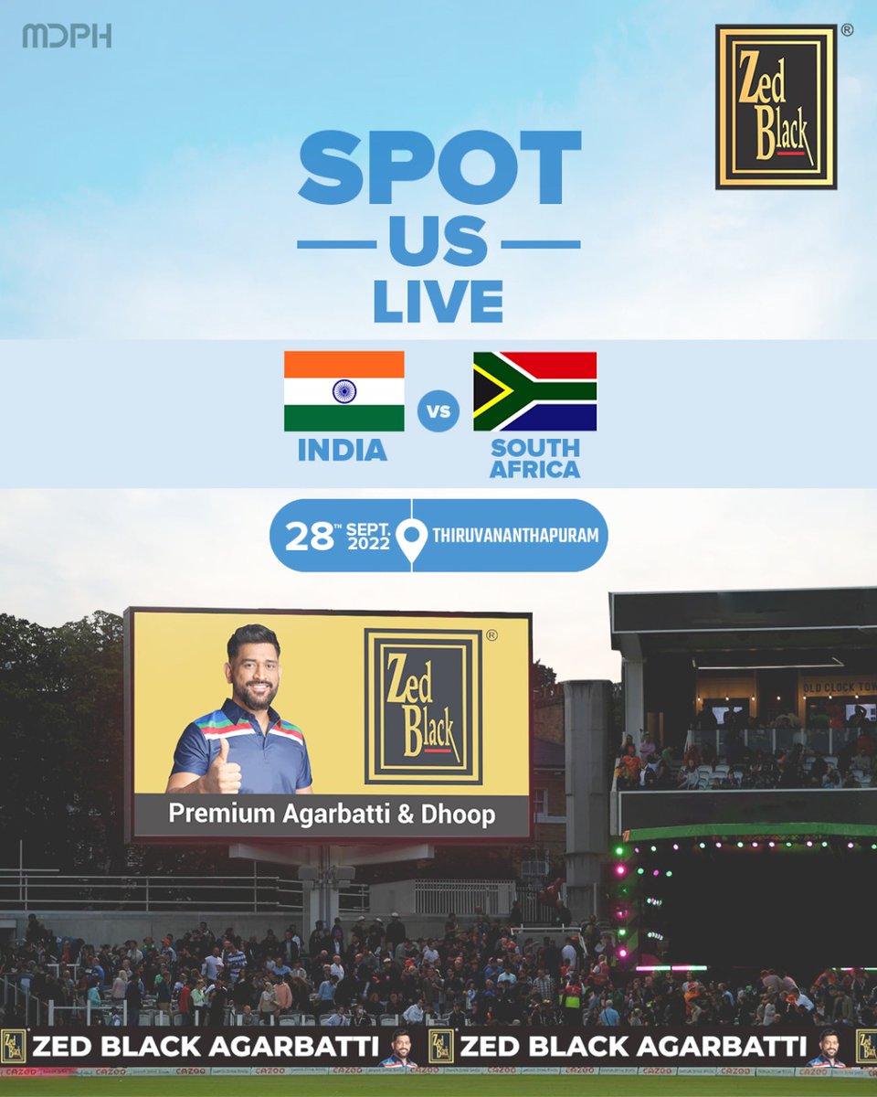 zedblackin's tweet photo. Catch Zed Black Live in the stadium or on your TV screens during the India vs South Africa T20 match!

#ZedBlack #INDvsSA #Cricket #SpotUsLive #CricketLive #IncenseSticks https://t.co/gWz0YpgqlH