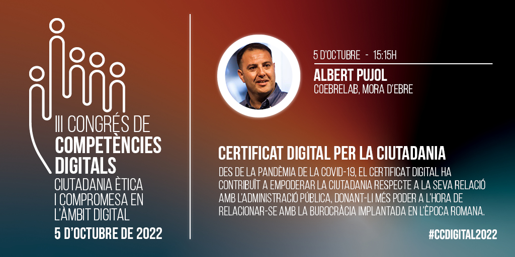 i2CAT Research Centre (@i2cat) on Twitter photo 📢 Torna el Congrés de Competències Digitals!
🗣️ Albert Pujol parlarà sobre el certificat digital per la ciutadania, eina important des de la pandèmia
📆 5/10
📍 Cibernàrium de <a href="/barcelonactiva/">Barcelona Activa</a>
🖱️ Programa 🔗cutt.ly/SVsi1s6
<a href="/tic/">TIC Catalunya</a> <a href="/Blanquerna/">Blanquerna</a> <a href="/UOCuniversitat/">UOCuniversitat</a>
<a href="/iCERCA/">Centres CERCA</a> #CCD 📢 Torna el Congrés de Competències Digitals!
🗣️ Albert Pujol parlarà sobre el certificat digital per la ciutadania, eina important des de la pandèmia
📆 5/10
📍 Cibernàrium de <a href="/barcelonactiva/">Barcelona Activa</a>
🖱️ Programa 🔗cutt.ly/SVsi1s6
<a href="/tic/">TIC Catalunya</a> <a href="/Blanquerna/">Blanquerna</a> <a href="/UOCuniversitat/">UOCuniversitat</a>
<a href="/iCERCA/">Centres CERCA</a> #CCD
