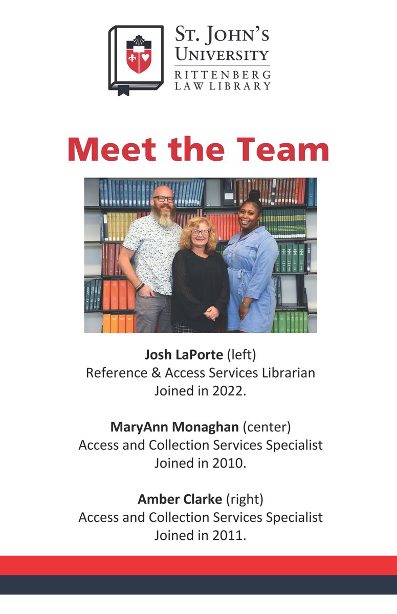 Good morning <a href="/StJohnsLaw/">StJohnsLaw</a>! Come by the library and say hello to our extraordinary Access Services team. #meettheteam #thelibrarylovesyou