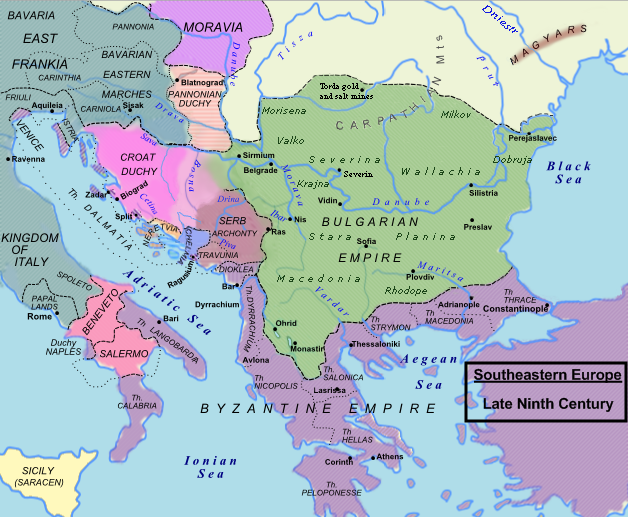 Duchy of Croatia in 850, taken from https://en.wikipedia.org/wiki/Duchy_of_Croatia#/media/File:Balkans850.png