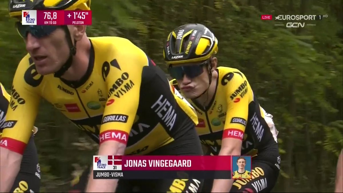 The TDF champion is back racing, he seems so excited. 😝 The first stage of <a href="/cro_race/">CRO Race</a> is now LIVE on Eurosport/GCN Player. #CRORace