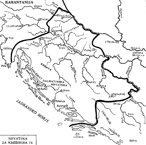 Croatia under King Petar Krešimir, taken from https://en.wikipedia.org/wiki/Peter_Kre%C5%A1imir_IV_of_Croatia#/media/File:Croatia_Kresimir_IV._map.PNG