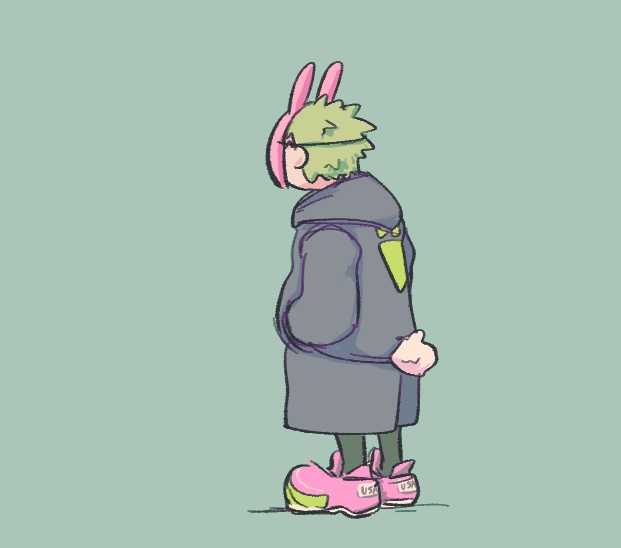 solo rabbit tail 1boy male focus green hair pink footwear animal ears  illustration images