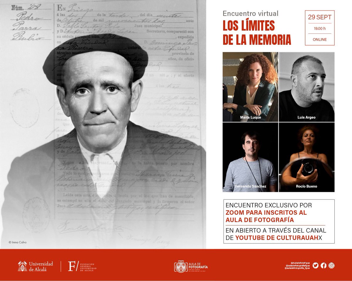 AuladefotoFgua's tweet photo. El jueves 29 tenemos un encuentro virtual maravilloso con los colaboradores de la revista N.° 56 “Los límites de la memoria”.

Contaremos con María Luque, Luis Argeo, Fernando Sánchez y Rocío Bueno.

➡️ https://t.co/FppbEo7qBj https://t.co/5cOhT7y6W9