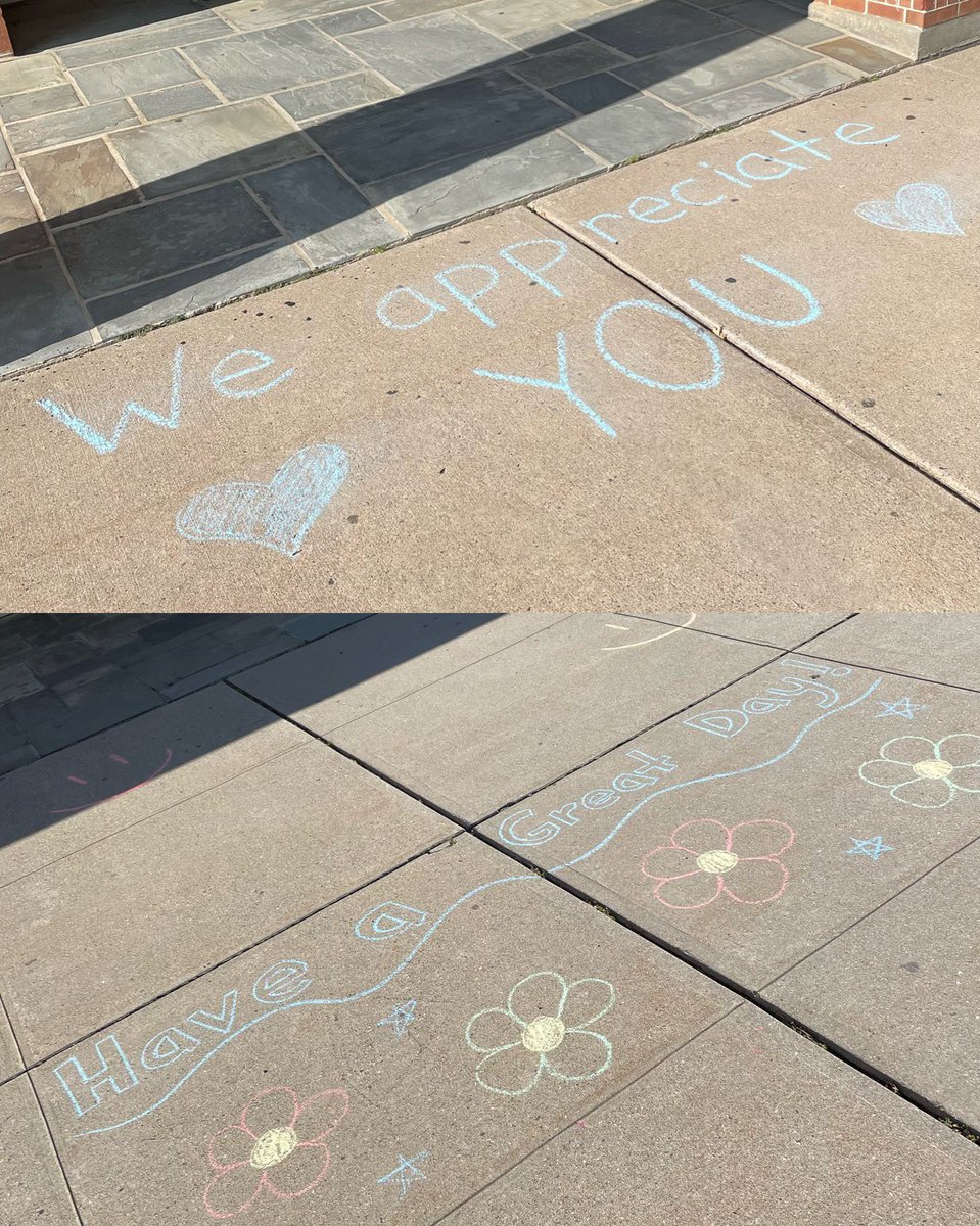 happy day 1 of Start With Hello Week!! Today is our warm welcome day where some club members wrote out chalk messages infront of all entrances of the school. Have a great day today 💚@jlawadvocate @sandyhook @NATIONALSAVE #StartWithHello