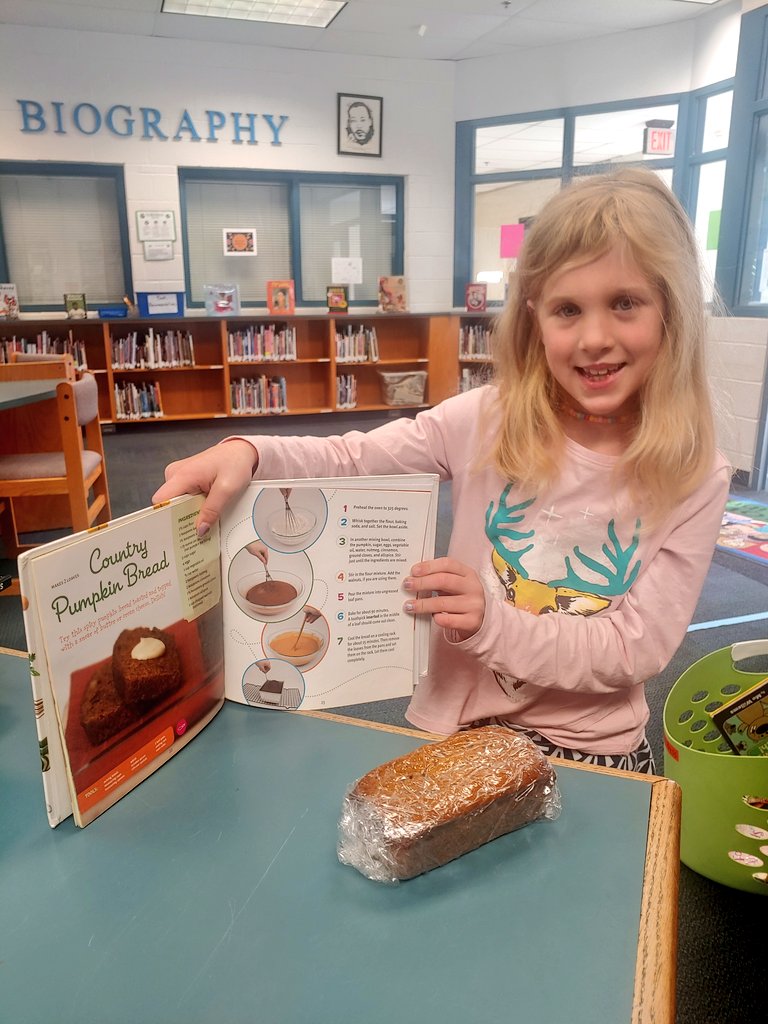 MrsHarris86's tweet photo. This sweet 2nd grader presented me with a pumpkin bread loaf that she baked over the weekend.  I may need to order more cookbooks @RiversideFCPS ! https://t.co/sdurc5mqH5