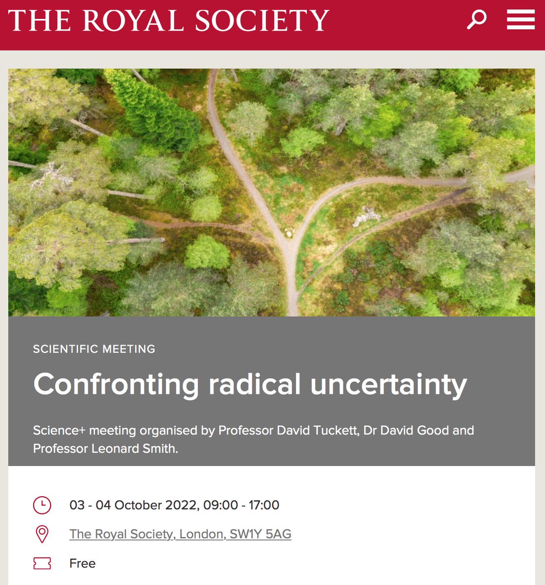 Looking forward to speaking at the <a href="/royalsociety/">The Royal Society</a> next week - join us in person or online for my "Practical tips for escaping Model Land" and many other excellent speakers including <a href="/lynyrdsmyth/">Leonard Smith</a> <a href="/david_tuckett/">David Tuckett</a> @kris8dm <a href="/ProfJohnKay/">John Kay</a> <a href="/Gus_ODonnell/">Gus O'Donnell</a> <a href="/maynards/">trevor maynard</a>  and more.