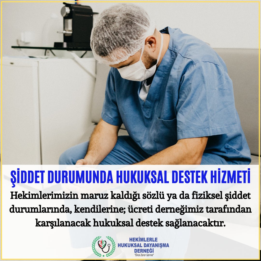 Hekimlerimizin maruz kaldığı sözlü ya da fiziksel şiddet durumlarında, kendilerine; ücreti derneğimiz tarafından karşılanacak hukuksal destek sağlanacaktır.
#HekimlerleHukuksalDayanışmaDerneği #hhdd #öncezarargörme #hekim #doktor #sağlıkhukuku
