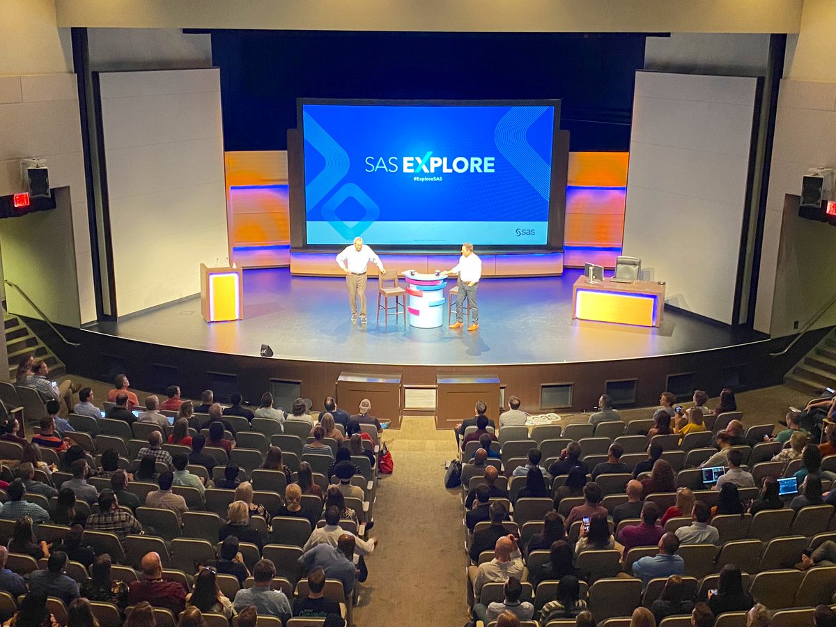 In person watch party of @SASsoftware Explore! Dr. Goodnight and Bryan Harris on stage to welcome our colleagues and get the show started. Still time to register at Explore.SAS.com! #ExploreSAS