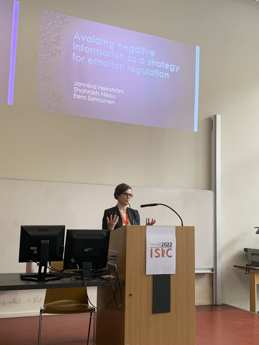 Professor Jannina Heinstrom <a href="/OsloMet_ABI/">Inst. for arkiv-, bibliotek- og informasjonsfag</a> <a href="/OsloMet/">OsloMet</a>  presenting “Avoiding negative information as a strategy for emotion regulation” at <a href="/isic2022/">isic2022</a> in Berlin.