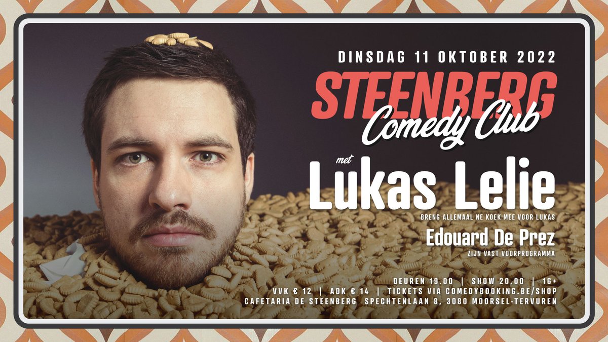 Op dinsdag 11 oktober komt koekenheerser <a href="/LukasLelie/">Lukas Lelie</a>  zijn nieuwe show try-outen in Tervuren! Wees erbij.

🎟 Tickets via comedybooking.be/shop/event/ste…