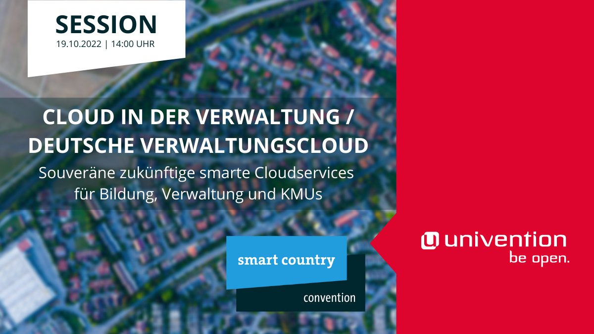 univention's tweet photo. 📣 🗓 SAVE THE DATE | 19.10.22, 14:00 Uhr
 | Arena Stage - hub27 - Messe Berlin

@IngoSteuwer &amp; @handgratinger geben gemeinsamen Impuls "Souveräne zukünftige smarte Cloudservices für Bildung, Verwaltung und KMUs" auf der @SmartCountryCon . 👍

#Bechtle #Univention #SCCON22 https://t.co/3GrEBFVWGn