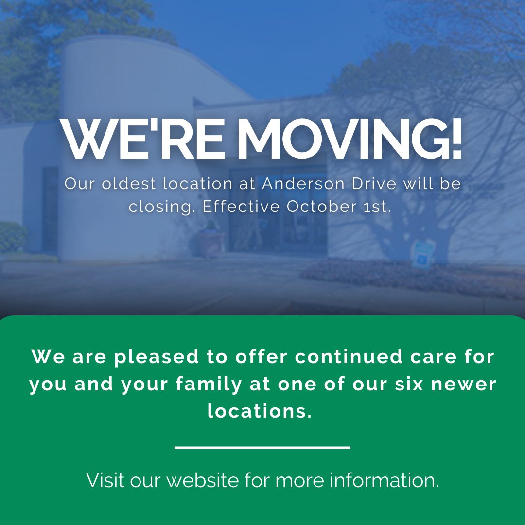 Moving Announcement! After serving patients for 44 years, our Anderson Drive location will be closing soon. 

We can't wait to provide your continued care at one of our other convenient locations:  raleighcapitolent.com/#locations