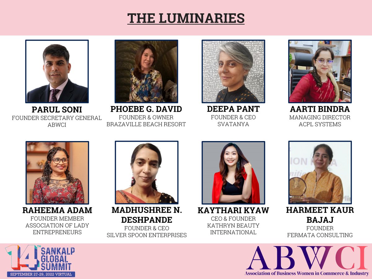 ABWCI is curating a meet up session in the Sankalp Global Summit on the topic 'Women Entrepreneurs - Impacting Lives and Contributing to Growth'

28th September 2022, 6 PM Onwards (IST)

Register now using this link bit.ly/SGS2022Reg
#TransformingImpact
@KaythariKyaw