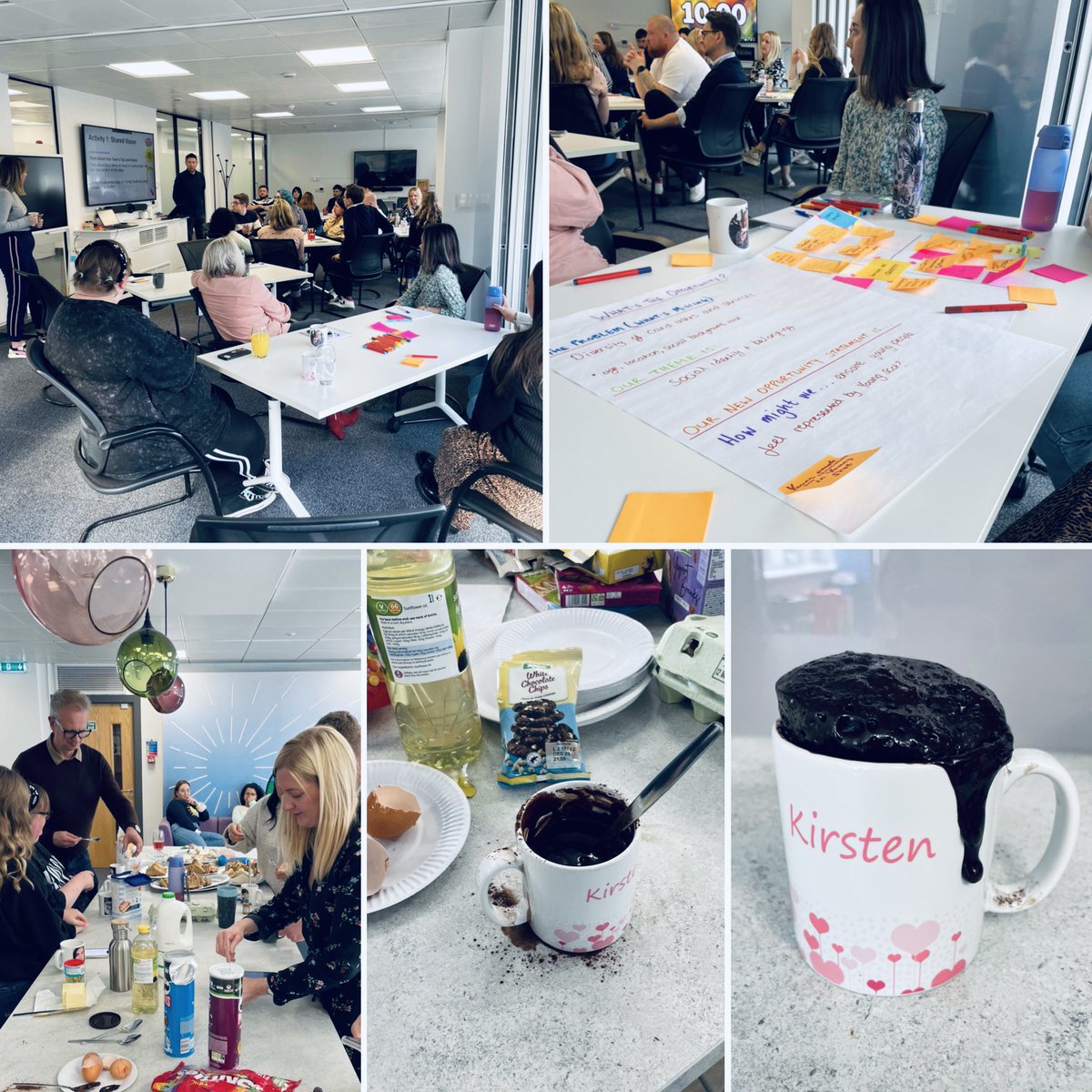 KirstenUrquhart's tweet photo. Full @YoungScot team meeting today with our dedicated #ServiceDesign colleagues taking us through an innovation session driven by our #VisionMaker strategic priorities. Of course, it wouldn’t be #YoungScot without a #wellbeing activity - today it was mud cakes - yum 😋 #YSHive https://t.co/p4XjwTfljx