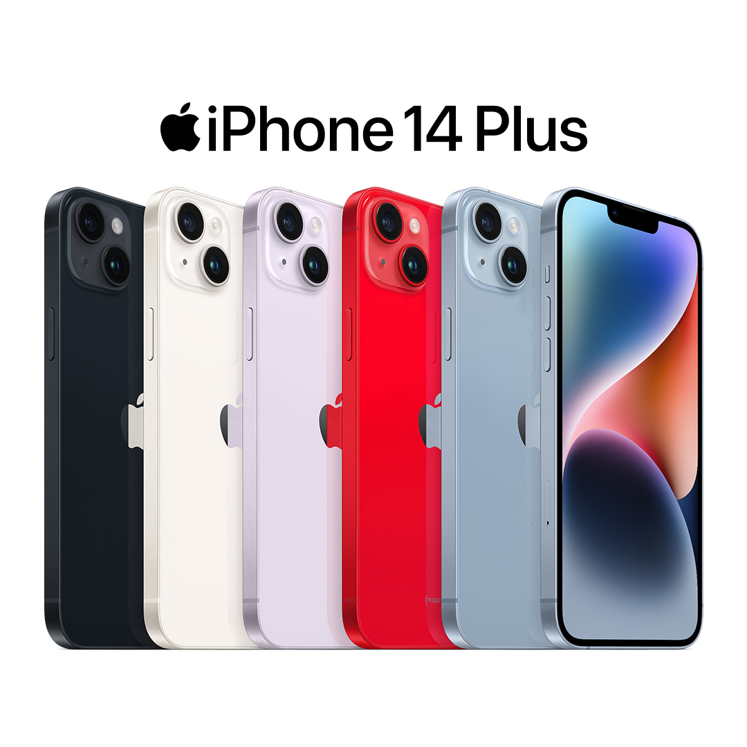 Apple's tweet photo. วันนี้ ใหญ่เจอใหญ่กว่า ปัดเพื่อเปรียบเทียบ iPhone 14 ทุกรุ่นใหม่ที่น่าทึ่ง
