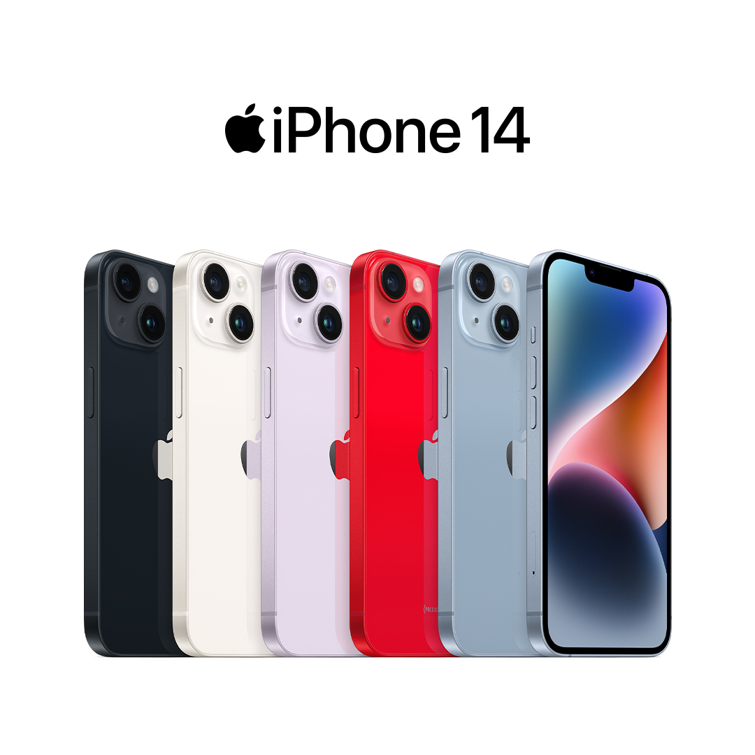 Apple's tweet photo. วันนี้ ใหญ่เจอใหญ่กว่า ปัดเพื่อเปรียบเทียบ iPhone 14 ทุกรุ่นใหม่ที่น่าทึ่ง