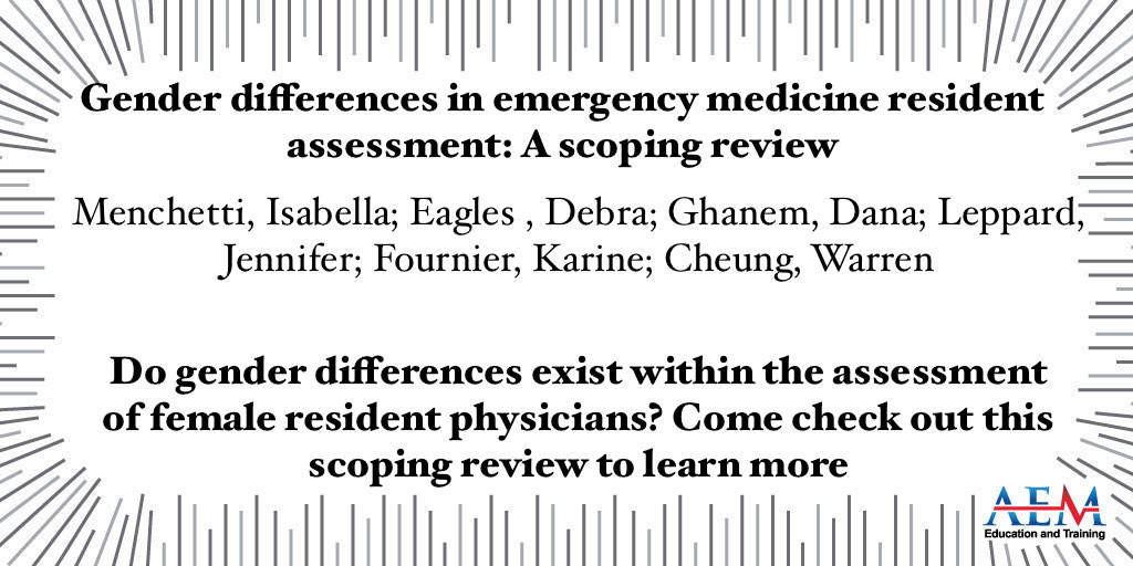 Do gender differences exist within the assessment of female resident physicians? Come check out this scoping review to learn more! @IMenchetti onlinelibrary.wiley.com/doi/10.1002/ae…