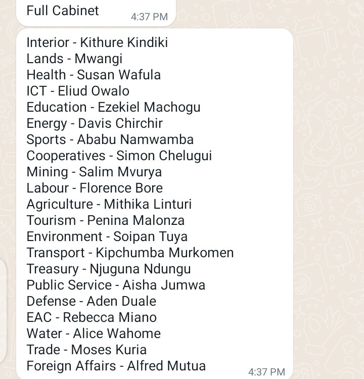 Cabinet Secretaries - Aden Duale - Treasury - Attorney General - Wamalwa - Aisha Jumwa - Matiang'i - #kikuyus - Mucheru - Sudi