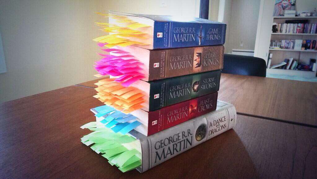 seahorseradish's tweet photo. The Game of Thrones series with a sticky tag for every time someone utters the word “Cowabunga.” https://t.co/1Fc4z2pg62
