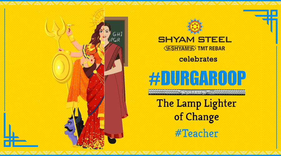 shyamsteel's tweet photo. Maa Durga represents distinct attributes &amp; embodies different identities in each form she manifests. Similarly, a woman also plays a variety of roles. As a #teacher, she is a symbol of boundless knowledge &amp; is truly #HameshaKeLiyeStrong
#DurgaRoop #ShyamSteel #flexiSTRONG #TMTBar https://t.co/YRExoTt1yK