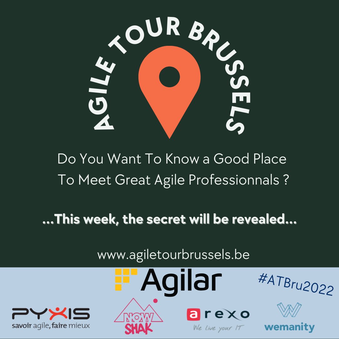 Do you want to know where to meet great Agile Professionals ?
Tomorrow, you will !

Registration: agiletourbrussels.be

#agile #conference #brussels #belgium #bruxelles #brussel #belgië #belgique #event