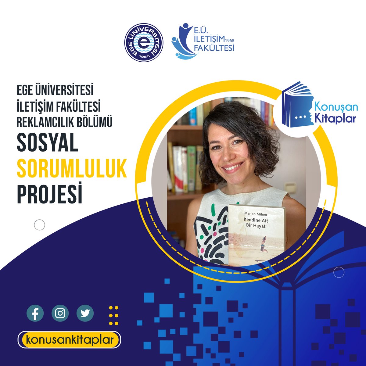 Radyo programcısı, içerik editörü ve podcaster Ezgi Çetinkaya önceki yıllarda olduğu gibi bu yıl da projemizin önemli destekçilerinden. Görme engelliler için Marion Milner’ın “Kendine Ait Bir Hayat” isimli kitabını seslendirdi. En içten teşekkürlerimizle. <a href="/iletisimege1968/">E.Ü. İletişim Fakültesi</a>