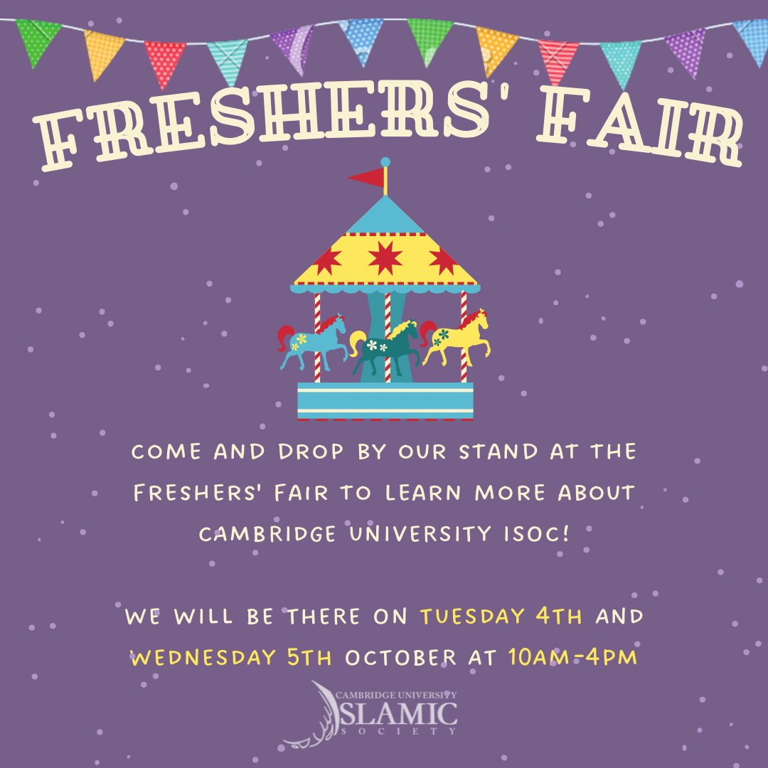 The Freshers’ Fair is an opportunity to see what societies are on offer throughout the University. Be sure to come over to the ISoc stand to chat and get some freebies on the 4th and 5th of October at Parker's Piece! The event will run from 10AM to 4PM on both days.