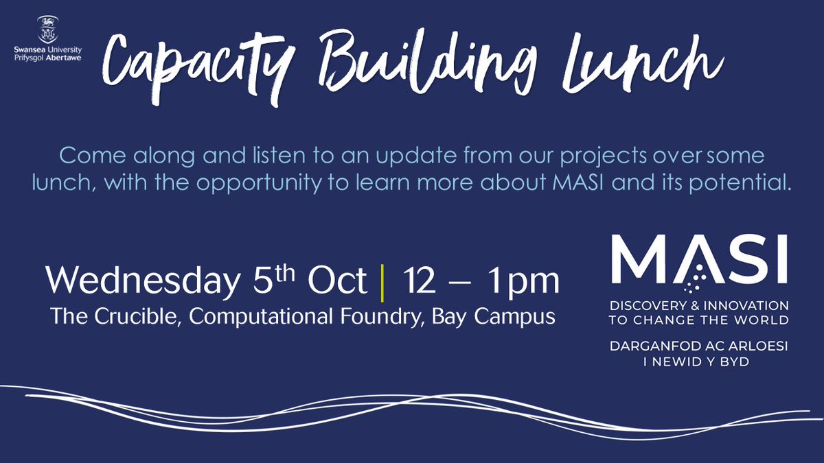 MASI_Swansea's tweet photo. Join the #MASI Community for an update over lunch
📅Wed 5th Oct | ⏲️12 - 1pm | 📌@CompFoundry Bay Campus @SwanseaUni 
ALL WELCOME
*Please retweet* https://t.co/gKxOaj32jZ