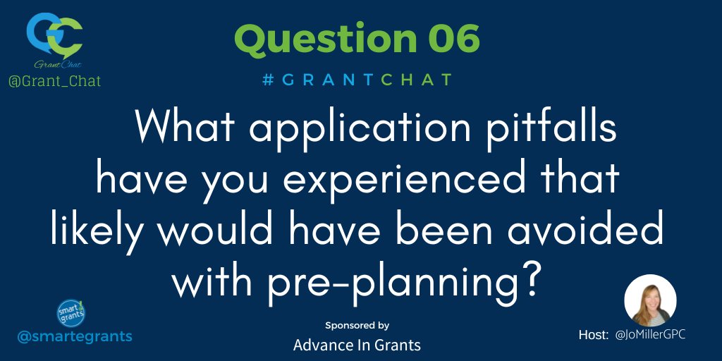 Grant_Chat's tweet photo. Q6: What application pitfalls have you experienced that likely would have been avoided with pre-planning?  #GrantChat https://t.co/w3eUC0hrNg