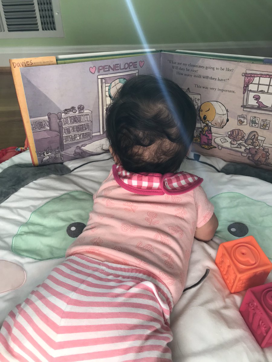Even on maternity leave, we are still finding ways to read everyday!! Penelope loves reading about another Penelope in We Don’t Eat Our Classmates!