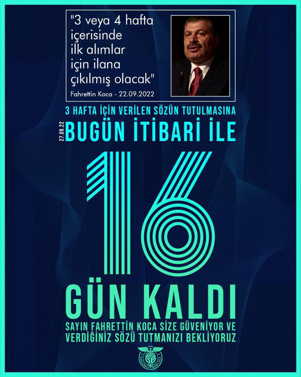 Söylemiş olduğunuz 3 veya 4 hafta sürenin 1 haftası geçmiş durumda sn @drfahrettinkoca bir an önce alıma çıkılması gerekiyor. @RTErdogan @AzizAlperBiten FK2020 LisansıYakma