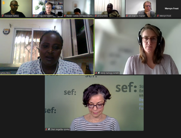 sefbonn's tweet photo. Thanks to panelists @josephineekiru and @MfKellogg, moderator Angelika Spelten and a very active audience today! See you on Thursday (3pm) for the final session of #BSD22 - the climate-peacebuilding nexus on the international stage. #sefbonn #environmentalpeacebuilding https://t.co/uUM8lzgTFn